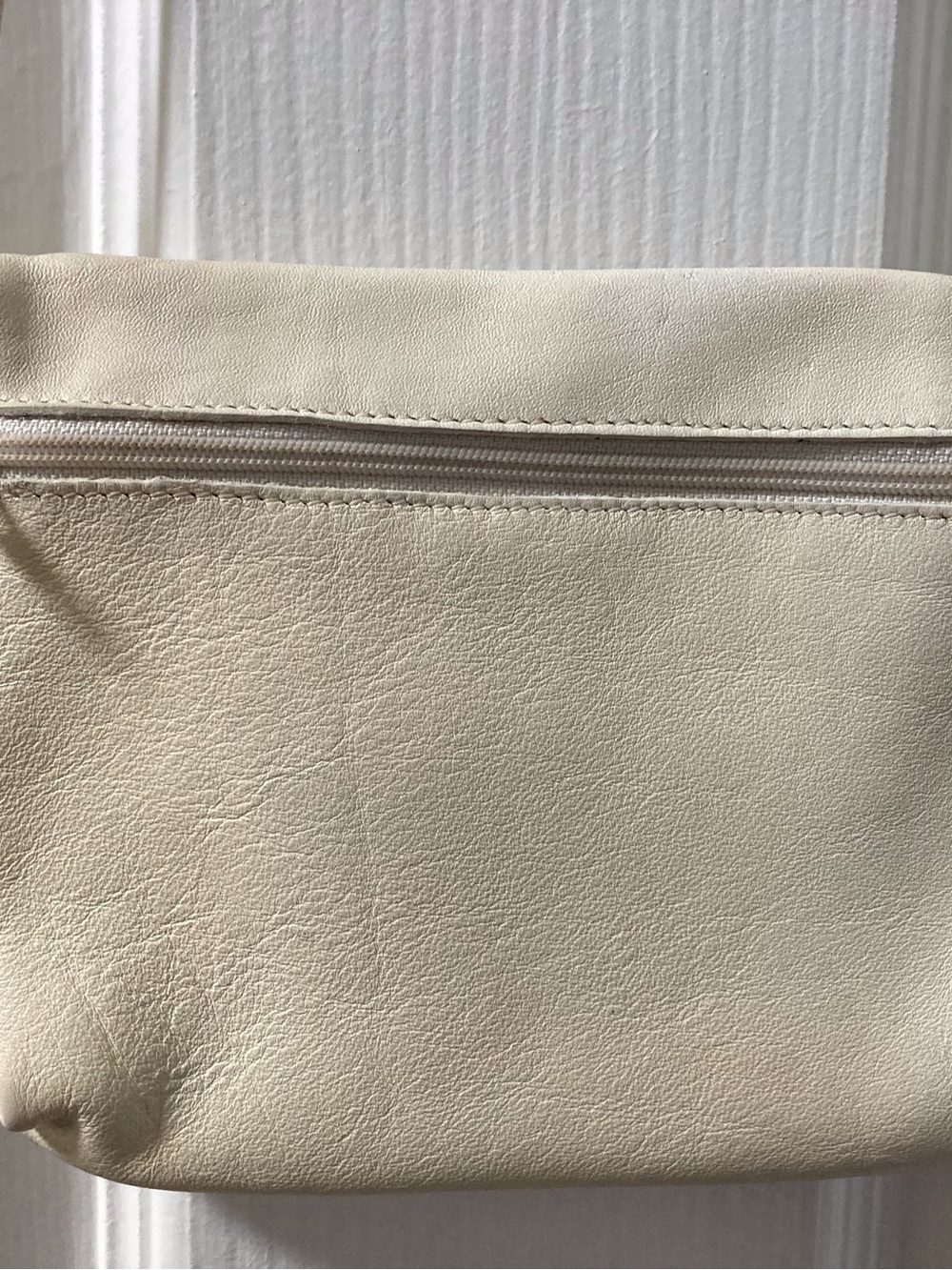 Cream Leather Crossbody Bag with Zip